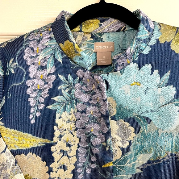 Chico’s Blue Floral Embroidered Jacket - Picture 4 of 12